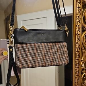 Pixie Mood Nicole Pouch Black and Brown/Red Plaod Crossbody Wristlet Bag New